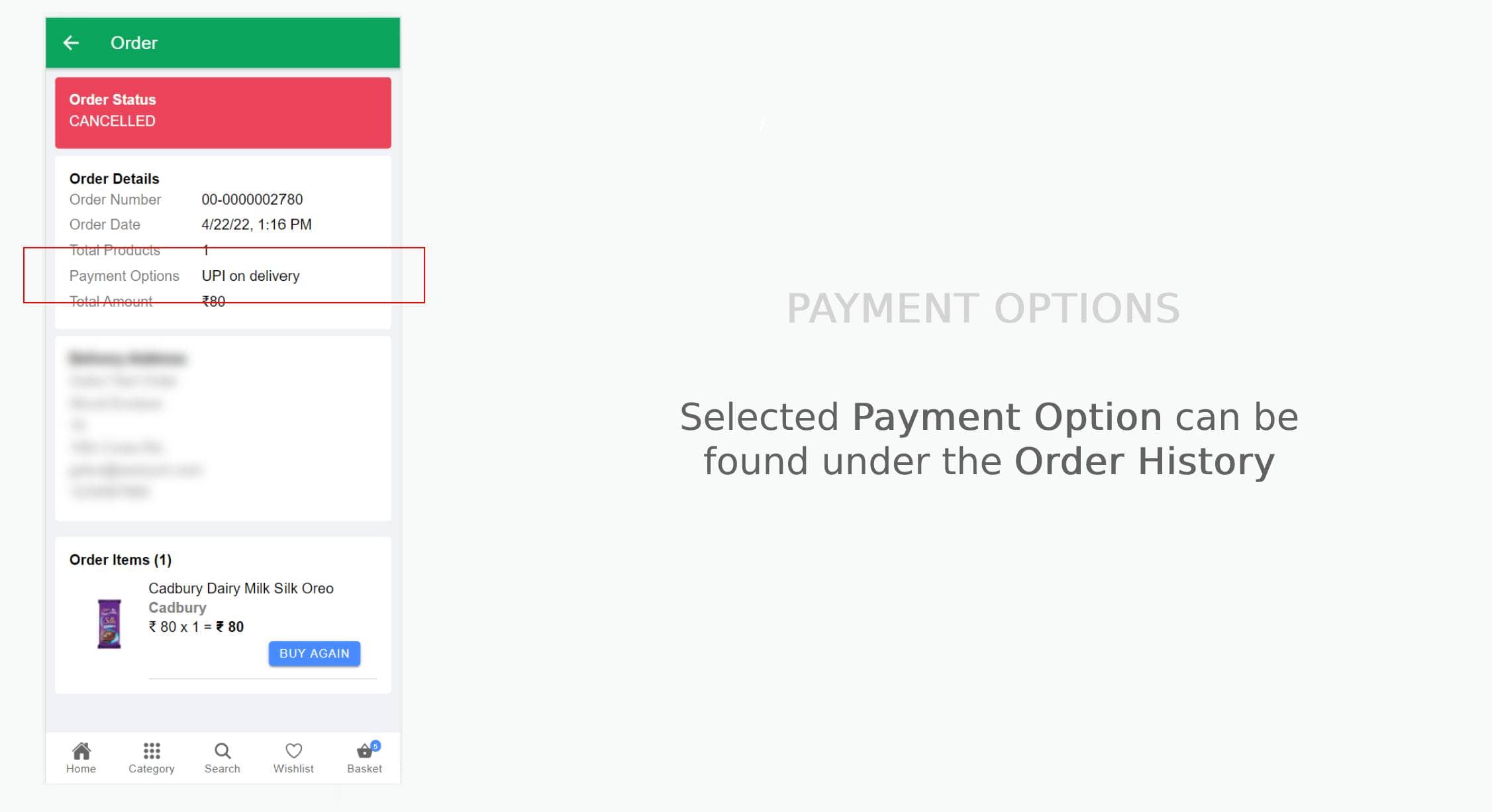 Payment Options on Order History